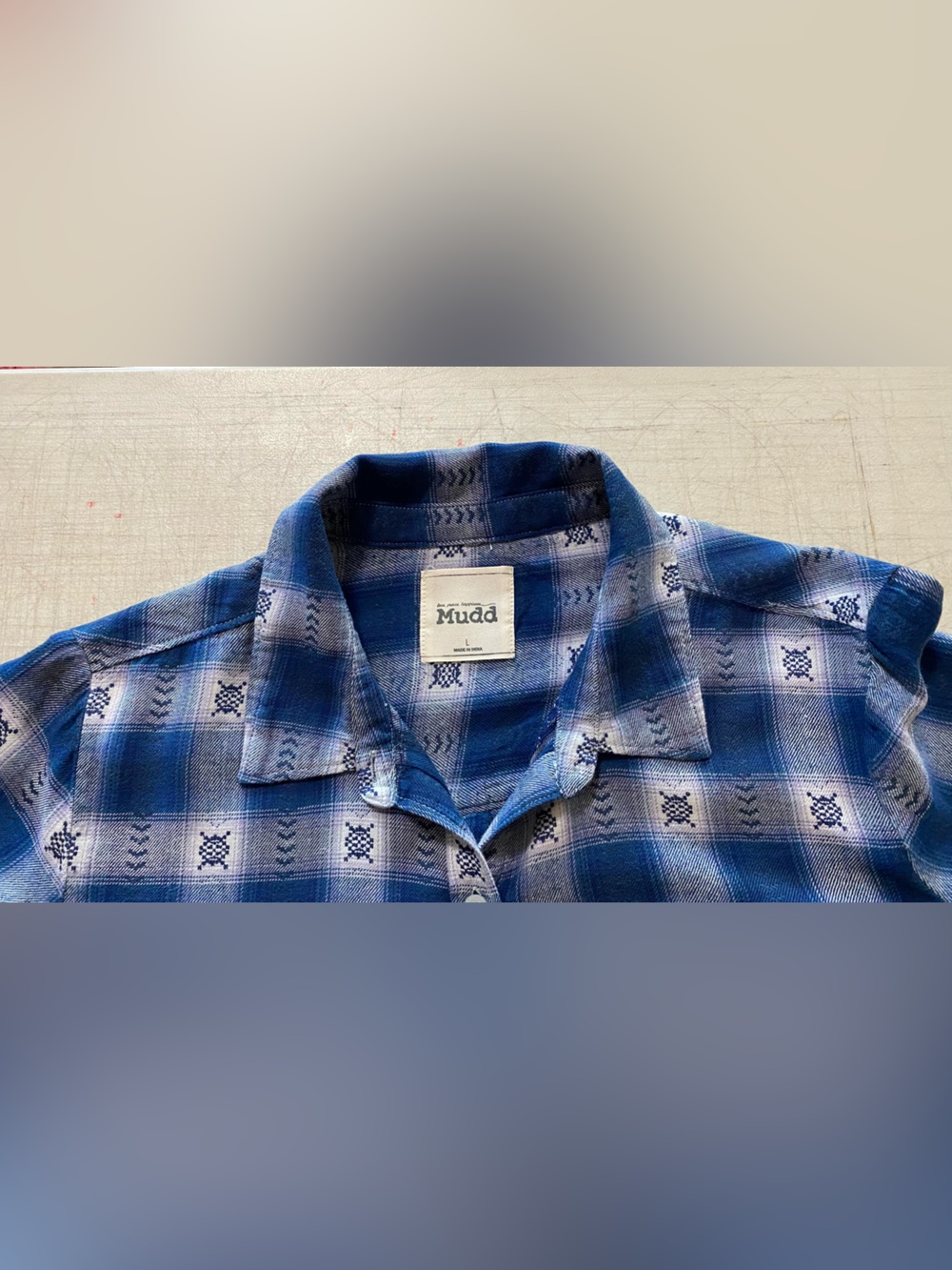 MUDD Y2K western Boho grunge, blue and white plaid shirt - Picture 4 of 13